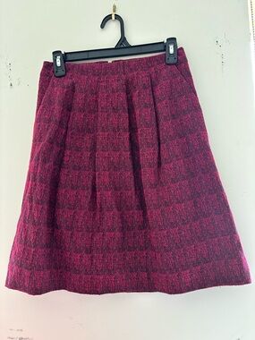 Banana Republic Pink/Red Tweed Pleated A-Line Skirt